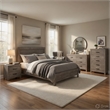 Queen Size Bedroom Set-Wood Design-Gray-4-Piece Set-Bed-Nightstand-Dresser-Chest