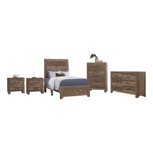 Full Size Bedroom-Panel Design-5-Piece Set- Bed-Nightstand-Dresser-Mirror-Chest