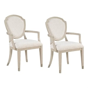 Olto Set of 2 Dining Armchairs- Ivory Chenille-Light Oak Brown Wood- Dipped Legs