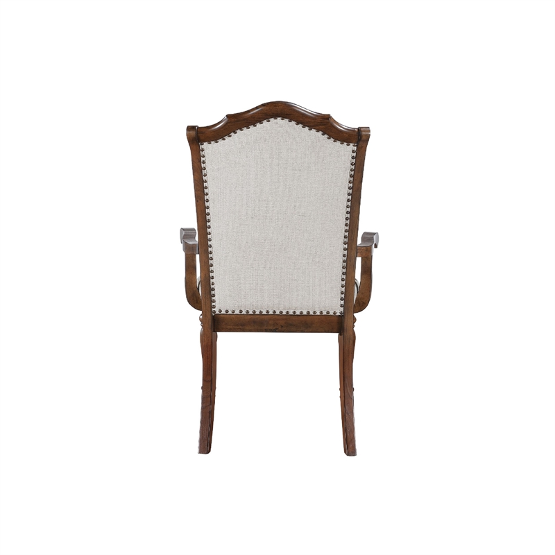 Feva Dining Armchair Set of 2- Scallop Back- Gray Polyester- Cherry Brown