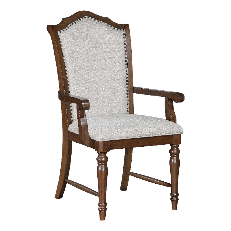 Feva Dining Armchair Set of 2- Scallop Back- Gray Polyester- Cherry Brown
