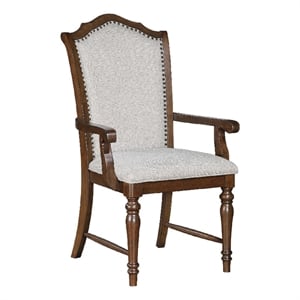 Feva Dining Armchair Set of 2- Scallop Back- Gray Polyester- Cherry Brown