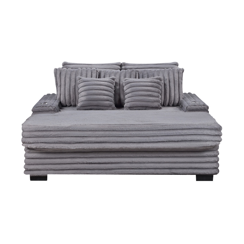 Mony Oversized Sofa Chaise Lounge Chair- USB- Cupholders- Gray Corduroy