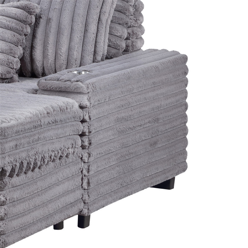Mony Oversized Sofa Chaise Lounge Chair- USB- Cupholders- Gray Corduroy