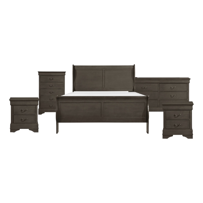 Queen Bedroom Set-Panel Headboard-5-Piece Set with Bed-2Nightstand-Dresser-Chest