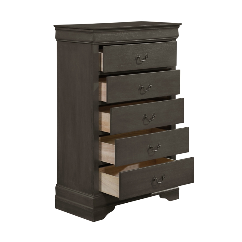 Queen Size Bedroom Set-Panel Headboard-5-Piece Set-Bed-2Nightstand-Dresser-Chest