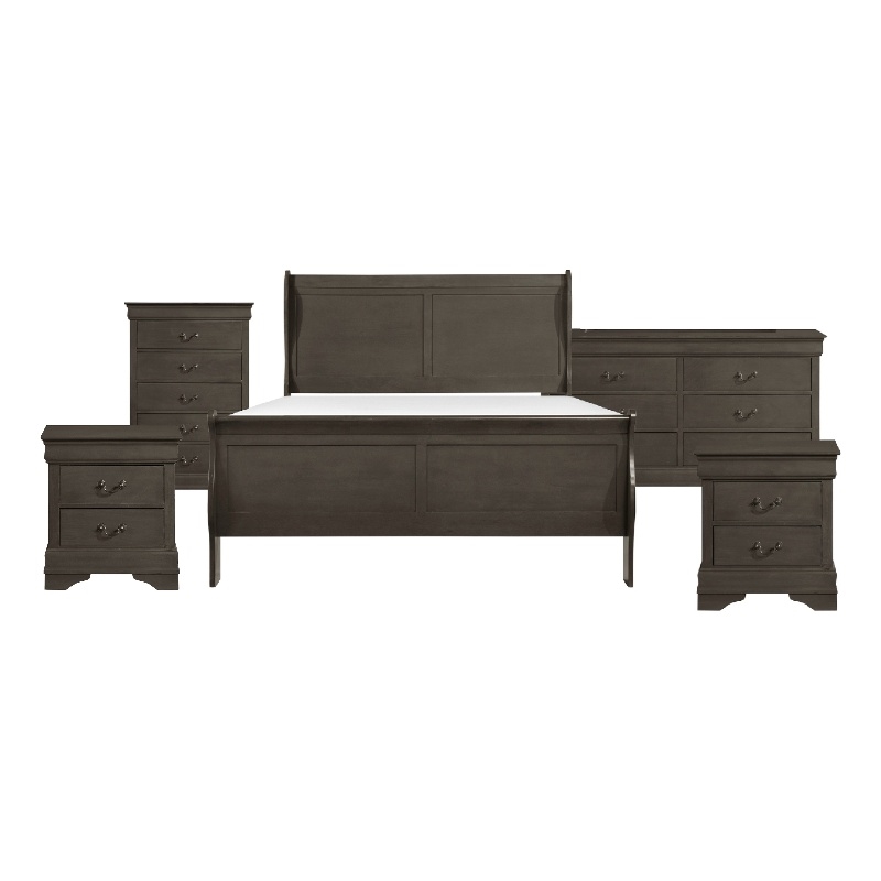 Queen Size Bedroom Set-Panel Headboard-5-Piece Set-Bed-2Nightstand-Dresser-Chest