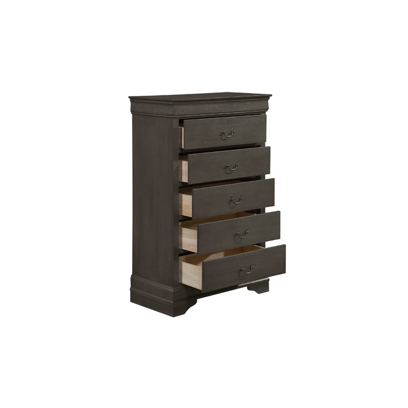 Full Size Bedroom Set- Gray-5-Piece Set-Bed-Dresser-Mirror-Chest-Nightstand