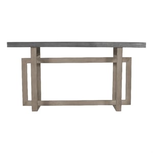 Benzara 59&quot Geometric Artisan Wooden Console Table with Interlocked Base in Distressed Gray