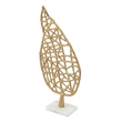 Leaf Tabletop Decor Sculpture- 16 Inch Gold Metal on White Marble Base