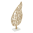 Leaf Tabletop Decor Sculpture- 16 Inch Gold Metal on White Marble Base