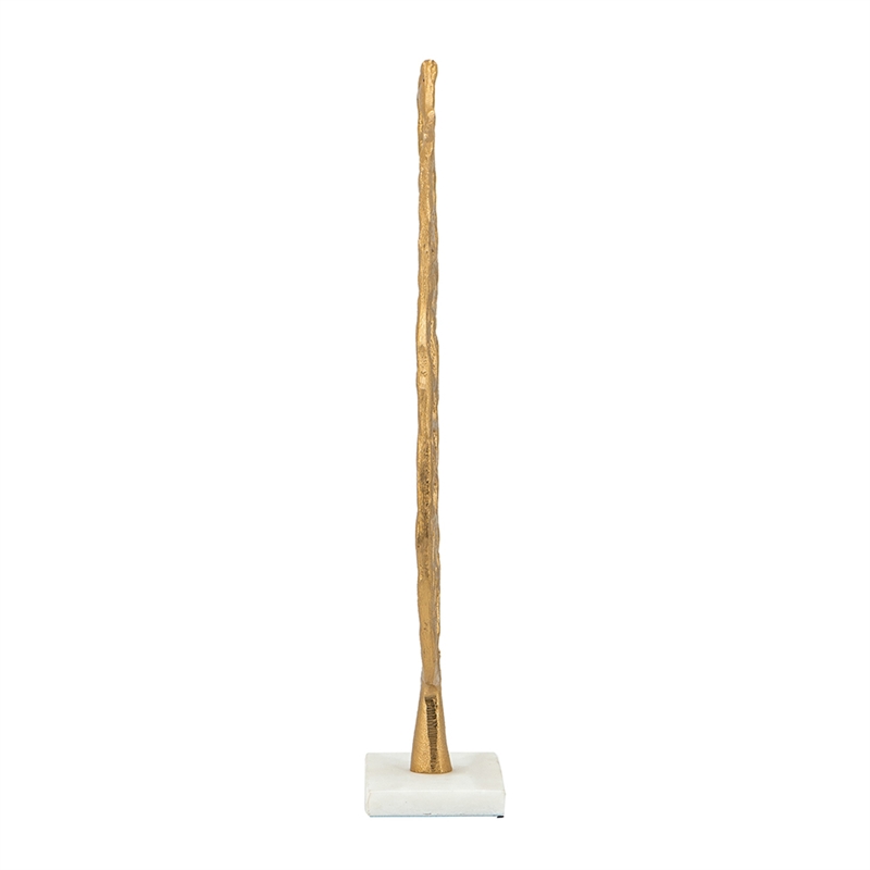 Leaf Tabletop Decor Sculpture- 16 Inch Gold Metal on White Marble Base