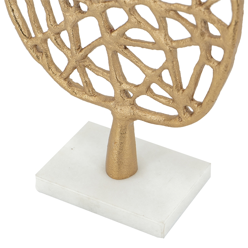 Leaf Tabletop Decor Sculpture- 16 Inch Gold Metal on White Marble Base