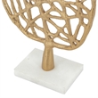 Leaf Tabletop Decor Sculpture- 16 Inch Gold Metal on White Marble Base