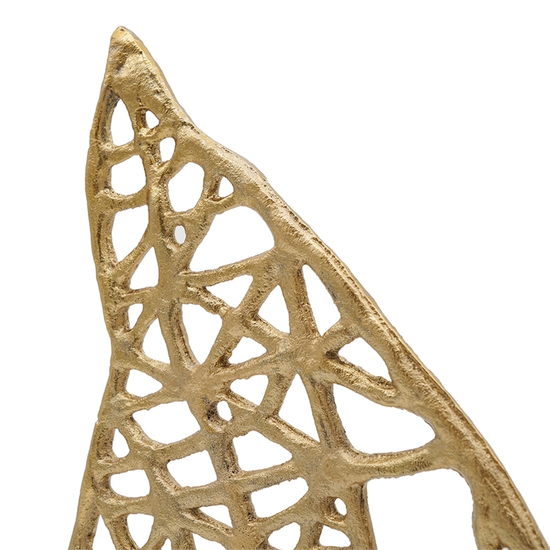 Leaf Tabletop Decor Sculpture- 16 Inch Gold Metal on White Marble Base