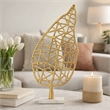 Leaf Tabletop Decor Sculpture- 16 Inch Gold Metal on White Marble Base