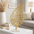 Leaf Tabletop Decor Sculpture- 16 Inch Gold Metal on White Marble Base