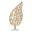 Leaf Tabletop Decor Sculpture- 16 Inch Gold Metal on White Marble Base