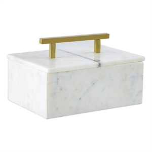 Decorative Storage Box- Gold Brass Handle- 7 Inch Luxe White Marble