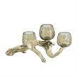 Dyna Votive with 3 Holders- Multiple Branches Accents- Gold Glass 16 Inch