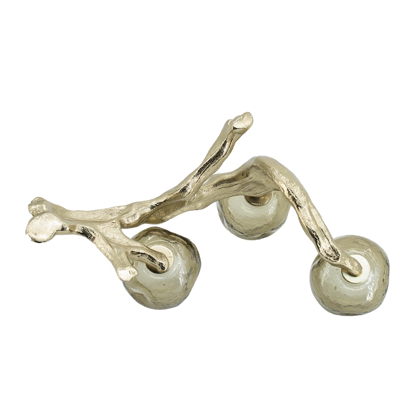 Dyna Votive with 3 Holders- Multiple Branches Accents- Gold Glass 16 Inch