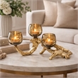 Dyna Votive with 3 Holders- Multiple Branches Accents- Gold Glass 16 Inch