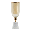 Kylie Decorative Vase with White Marble Base- Aluminum- Gold Glass 16 Inch