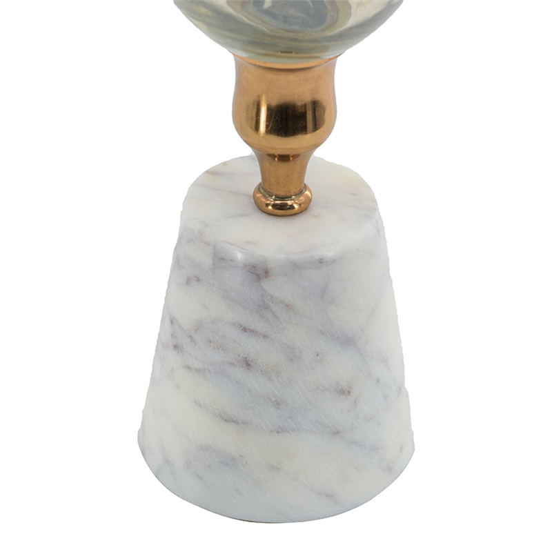 Kylie Decorative Vase with White Marble Base- Aluminum- Gold Glass 16 Inch