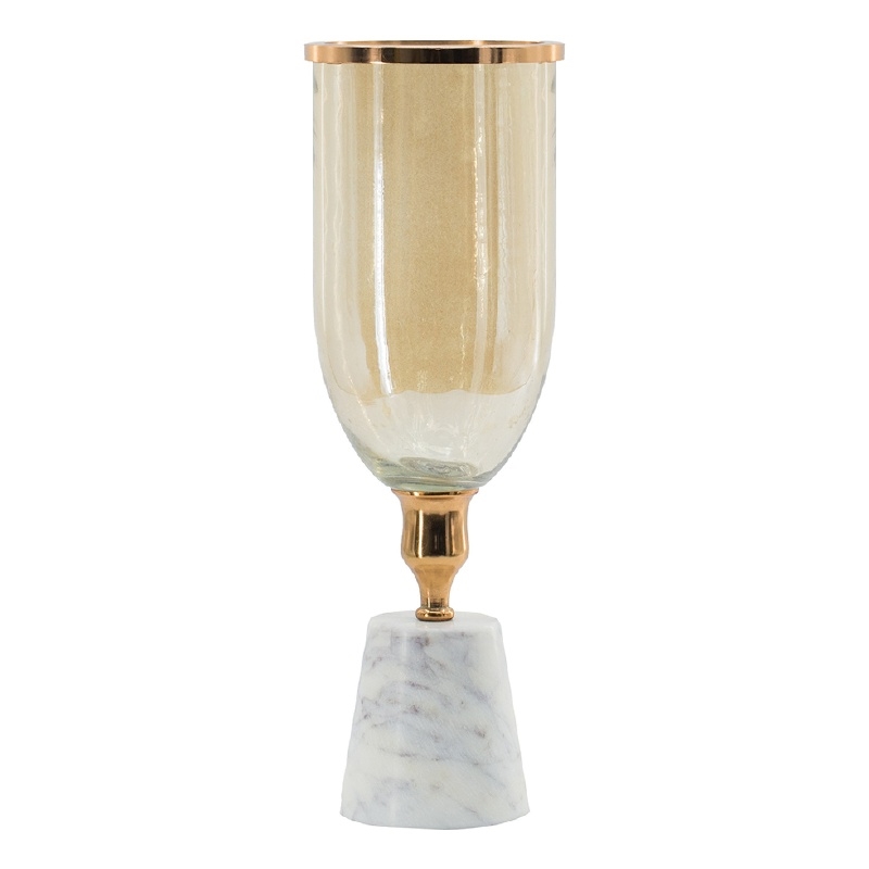 Kylie Decorative Vase with White Marble Base- Aluminum- Gold Glass 16 Inch