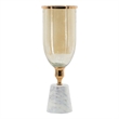 Kylie Decorative Vase with White Marble Base- Aluminum- Gold Glass 16 Inch