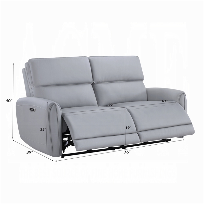 Jero Power Motion Recliner Sofa- 2 Seater- USB Port- Gray Faux Leather