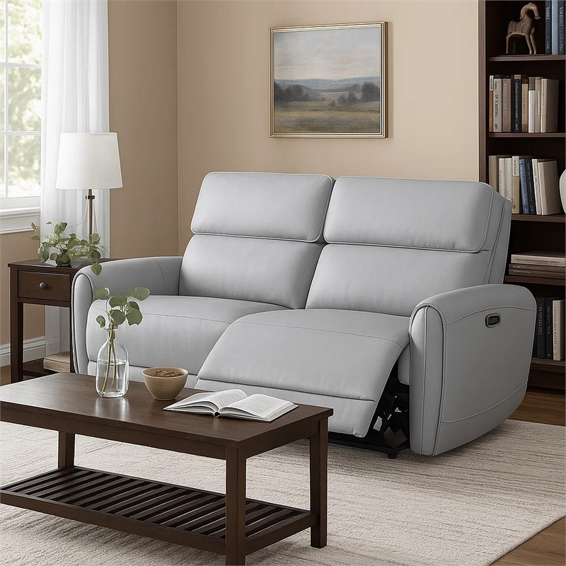 Jero Power Motion Recliner Sofa- 2 Seater- USB Port- Gray Faux Leather