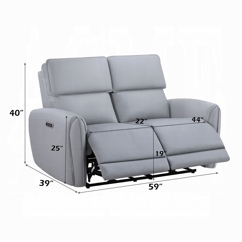 Jero Power Motion Recliner Loveseat- USB Port- Light Gray Faux Leather