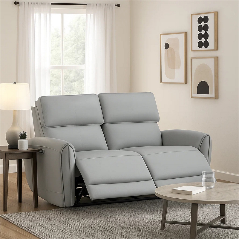Jero Power Motion Recliner Loveseat- USB Port- Light Gray Faux Leather
