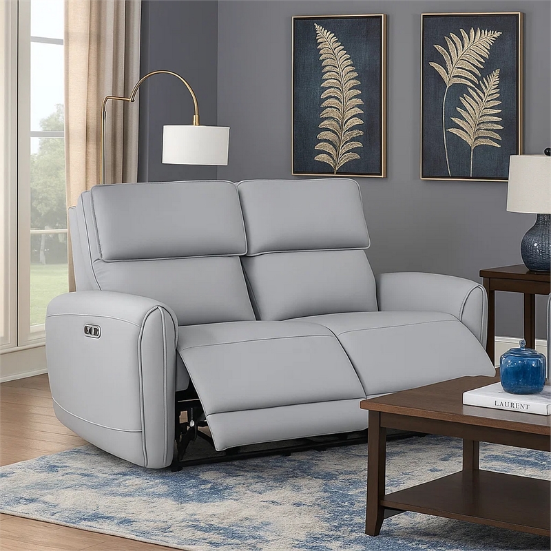 Jero Power Motion Recliner Loveseat- USB Port- Light Gray Faux Leather