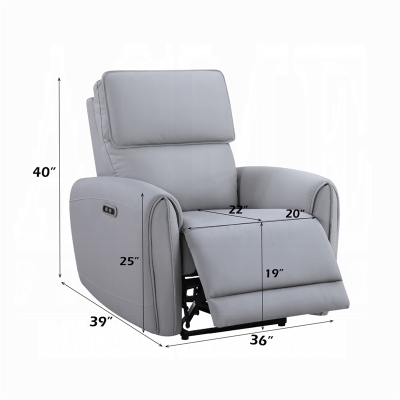 Jero Power Motion Recliner Armchair with USB Port- Light Gray Faux Leather