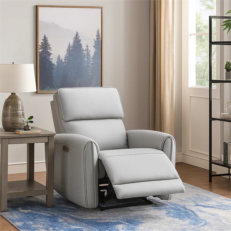 Jero Power Motion Recliner Armchair with USB Port- Light Gray Faux Leather