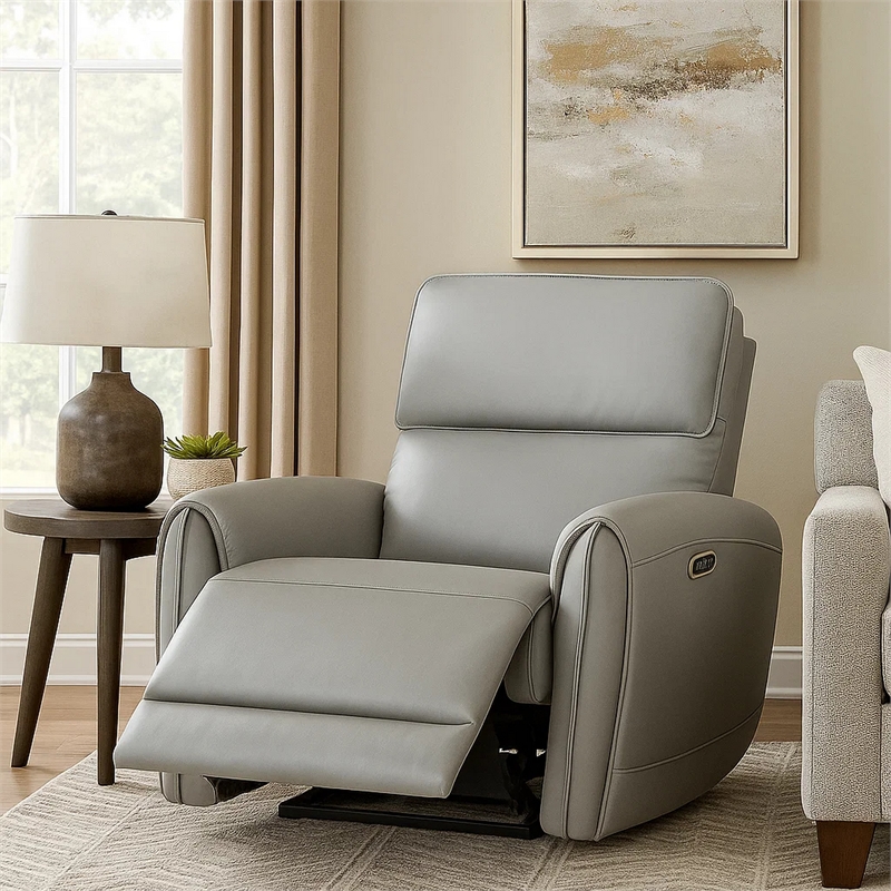 Jero Power Motion Recliner Armchair with USB Port- Light Gray Faux Leather
