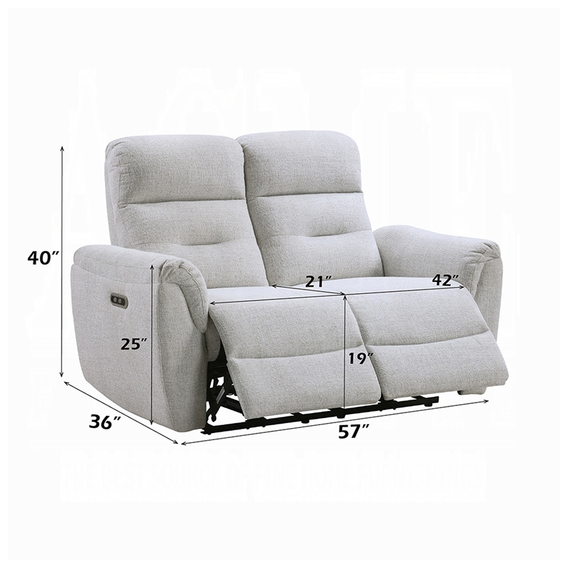 Tres Power Motion Recliner Loveseat with USB Port- Foam Fill Gray Chenille