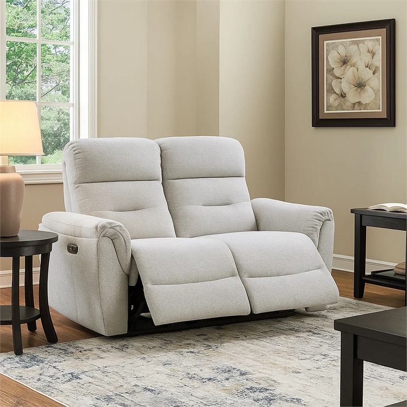 Tres Power Motion Recliner Loveseat with USB Port- Foam Fill Gray Chenille