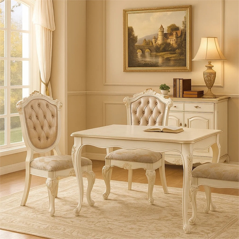 Cheny Dining Side Chair Set of 2- Faux Leather- Baroque Pearl Beige