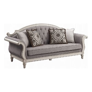 Fil Classic Sofa with 4 Pillow- Button Tufting- Antique White Trim 88 Inch