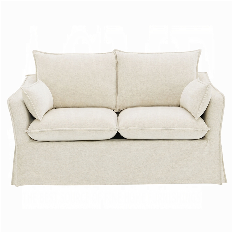 Seya Modern Loveseat with 2 Pillow- Beige Linen Plush Cushions- 58 Inch