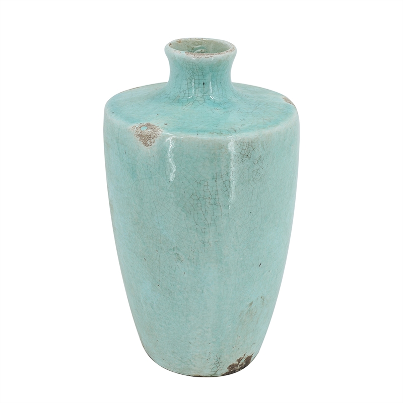 Haily Decorative Vase- Tapered Body and Narrow Neck- Blue Terracotta 12 Inch