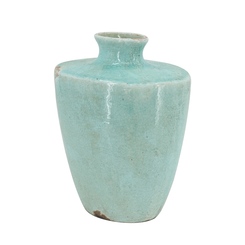 Haily Decorative Vase- Tapered Body and Narrow Neck- Blue Terracotta 12 Inch