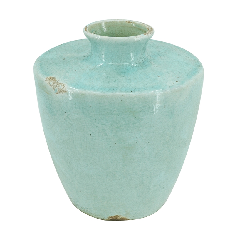 Haily Decorative Vase- Tapered Body and Narrow Neck- Blue Terracotta 12 Inch