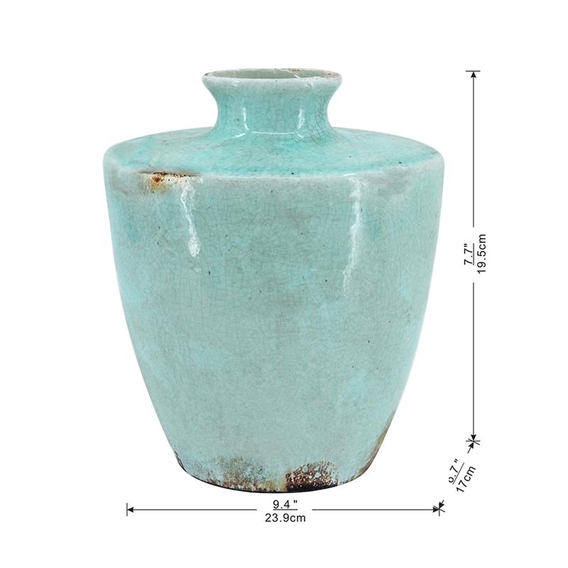Haily Decorative Vase- Tapered Body and Narrow Neck- Blue Terracotta 12 Inch