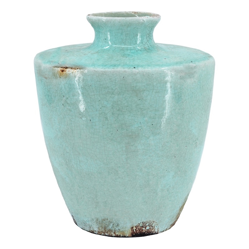 Haily Decorative Vase- Tapered Body and Narrow Neck- Blue Terracotta 12 Inch