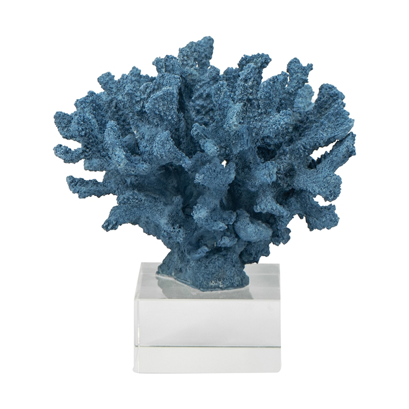 Davy Expansive Faux Coral Accent- Clear Glass- Rich Blue Polyresin 10 Inch