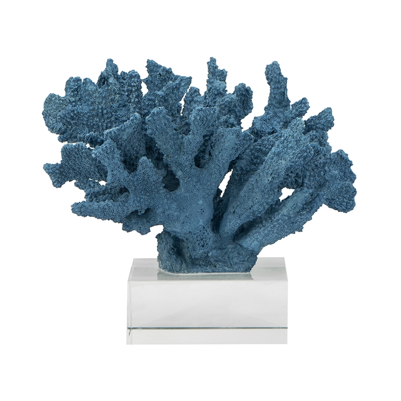 Davy Expansive Faux Coral Accent- Clear Glass- Rich Blue Polyresin 10 Inch
